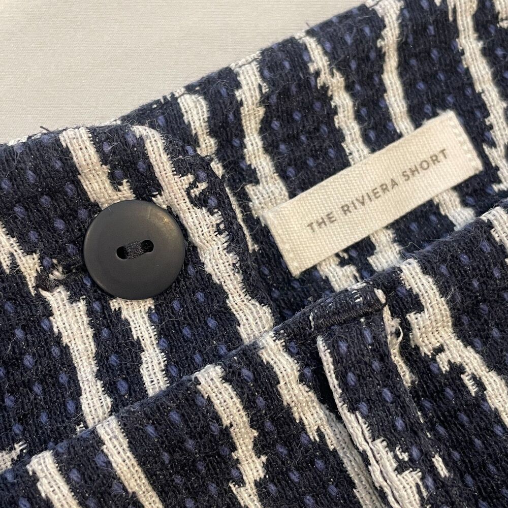 ~ Shorts LOFT 8 Navy Blue Riviera White Ann Taylor Pattern Pockets Belt Loops